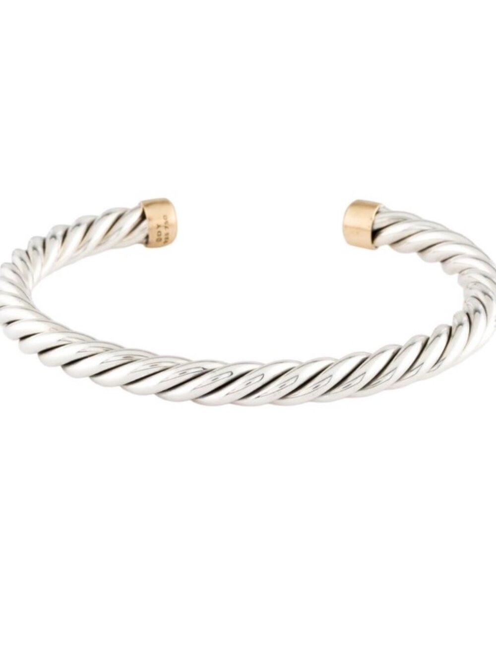 DAVID YURMAN TWO-TONE STERLING SILVER & 18K 750 YELLOW GOLD CABLE CUFF BRACELET